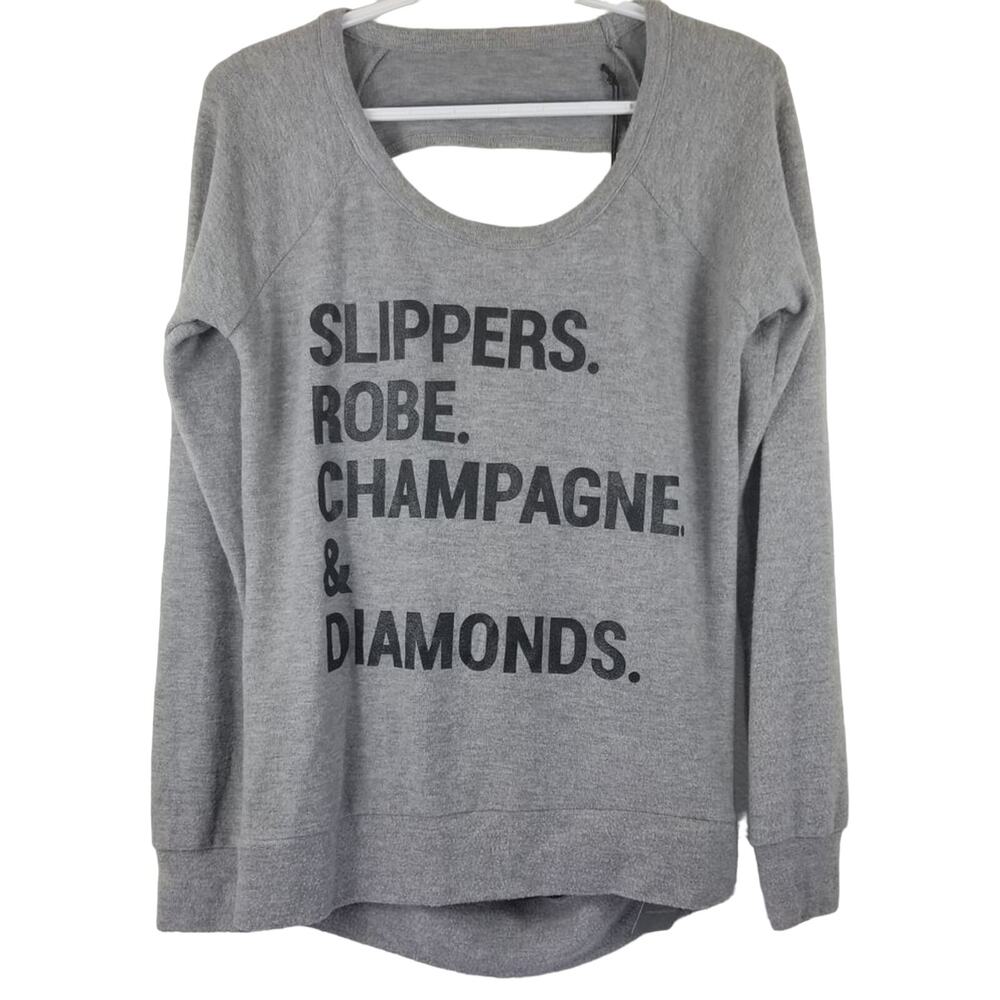 Chaser Roka Gray Open Back Pullover Lightweight Sweatshirt S NWT